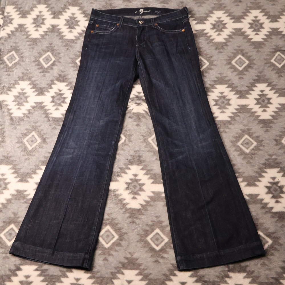 7 For All Mankind Dojo Dark Wash Wide Leg Trouser Jeans 27 29x31.5" VTG USA Y2K